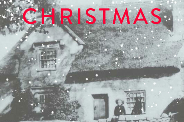 Portland Museum Christmas card featuring an image of Avice's Cottage with snow falling