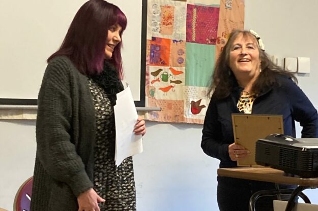 Portland Museum volunteer, Vicky, winning DMA volunteer of the year award