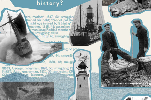 Poster asking the question: what springs to mind when you think of Portland's maritime history?