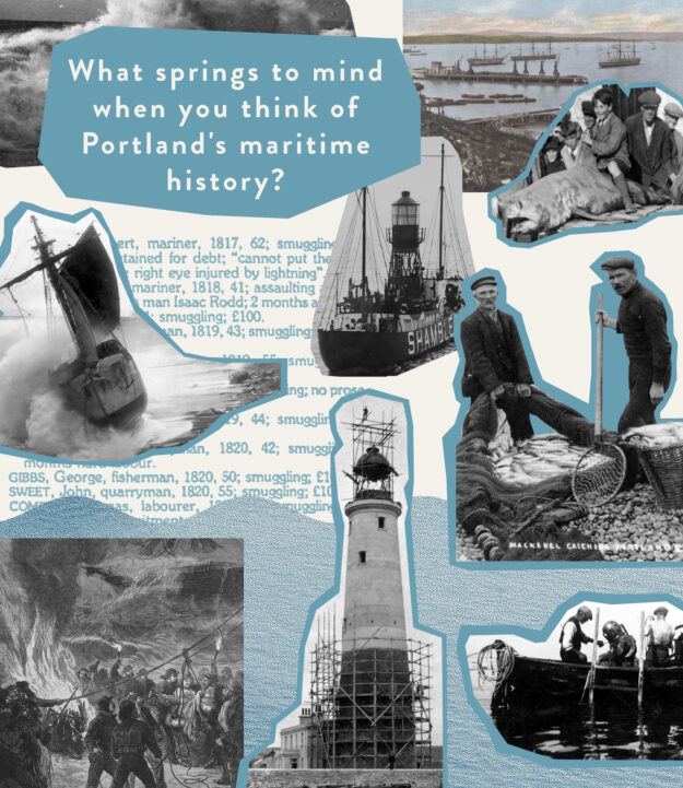 Poster asking the question: what springs to mind when you think of Portland's maritime history?