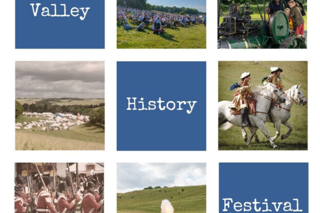 Poster featuring a compilation of images of historical events from Chalke Valley History Festival
